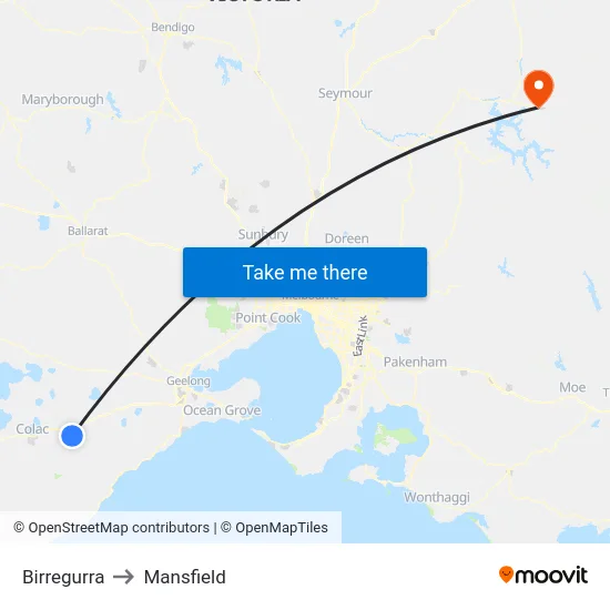 Birregurra to Mansfield map