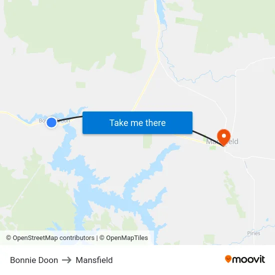 Bonnie Doon to Mansfield map