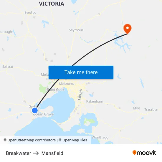 Breakwater to Mansfield map