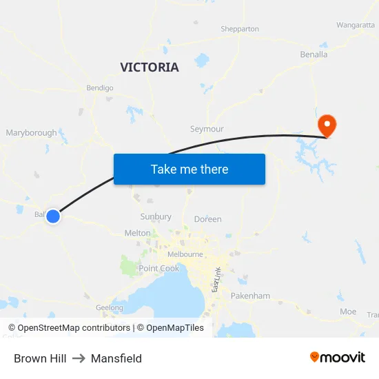 Brown Hill to Mansfield map