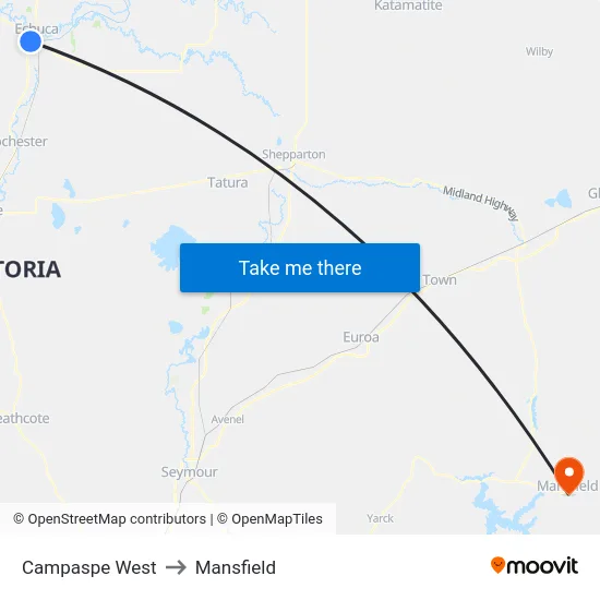 Campaspe West to Mansfield map