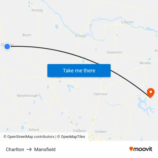 Charlton to Mansfield map