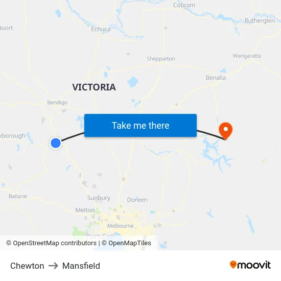 Chewton to Mansfield map