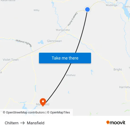 Chiltern to Mansfield map