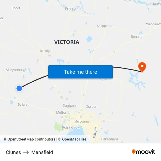 Clunes to Mansfield map