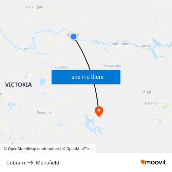 Cobram to Mansfield map
