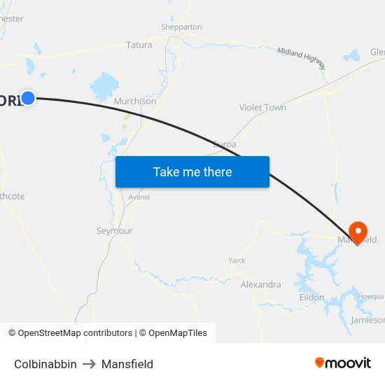 Colbinabbin to Mansfield map
