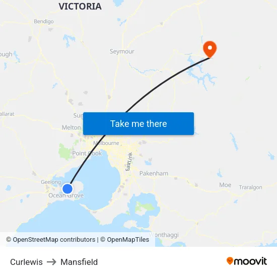 Curlewis to Mansfield map