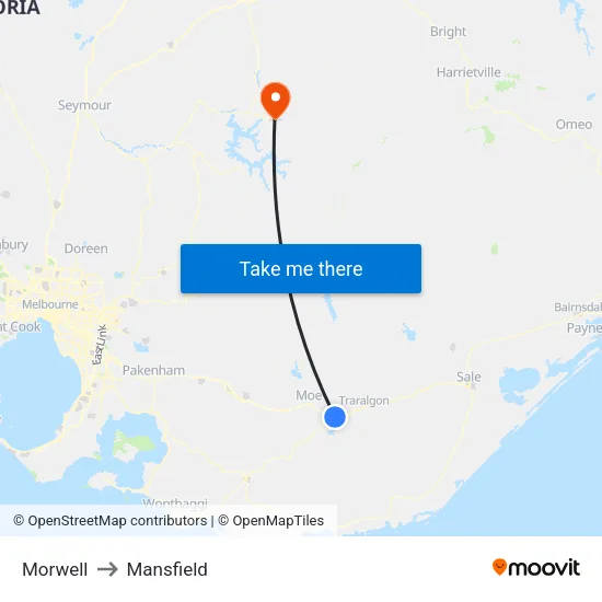 Morwell to Mansfield map