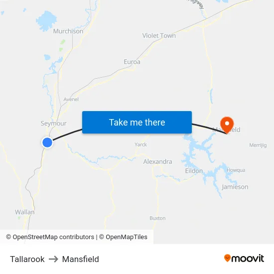 Tallarook to Mansfield map