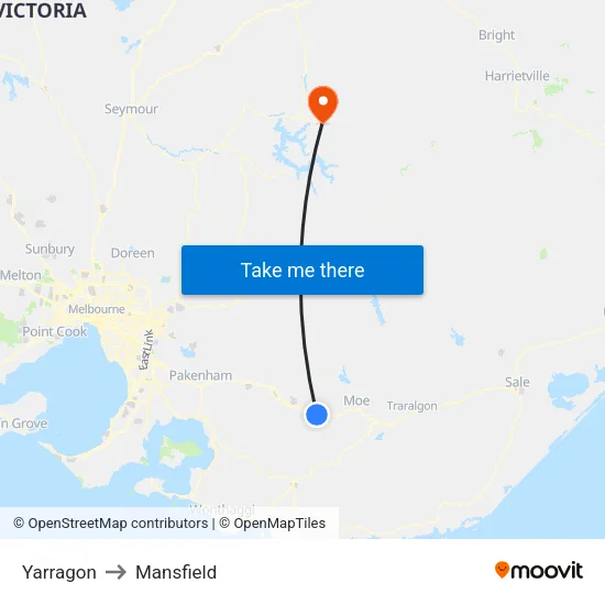 Yarragon to Mansfield map