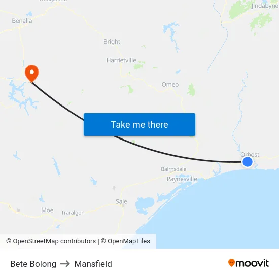 Bete Bolong to Mansfield map