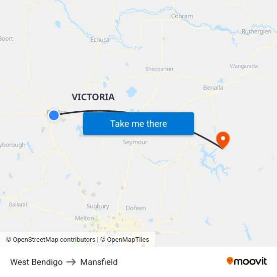 West Bendigo to Mansfield map