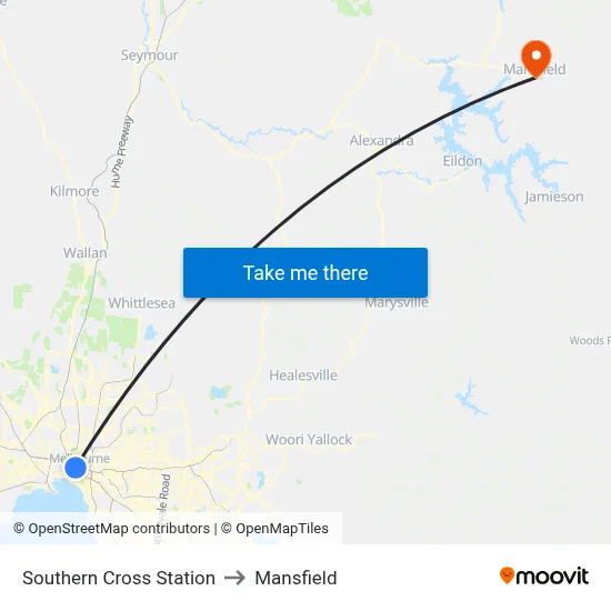 Southern Cross Station to Mansfield map