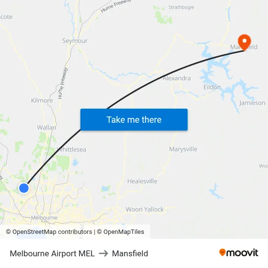 Melbourne Airport MEL to Mansfield map