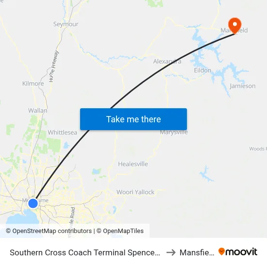 Southern Cross Coach Terminal Spencer St to Mansfield map