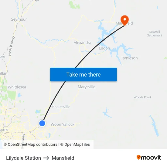 Lilydale Station to Mansfield map