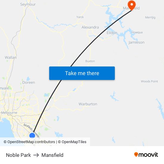 Noble Park to Mansfield map