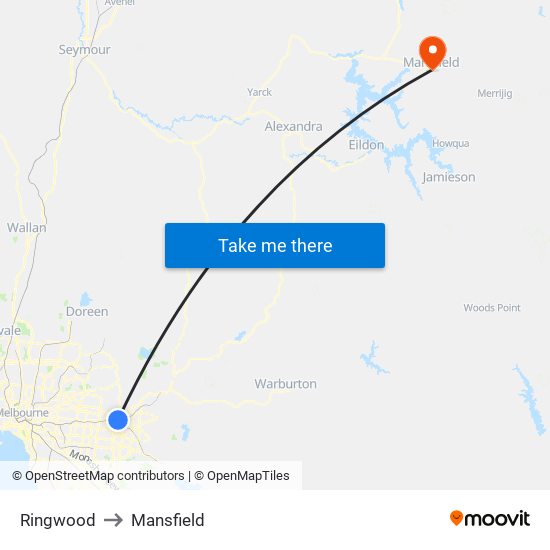 Ringwood to Mansfield map