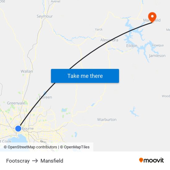 Footscray to Mansfield map