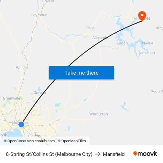 8-Spring St/Collins St (Melbourne City) to Mansfield map