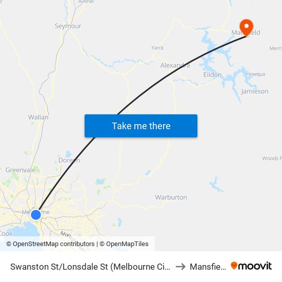 Swanston St/Lonsdale St (Melbourne City) to Mansfield map