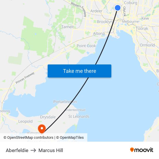 Aberfeldie to Marcus Hill map