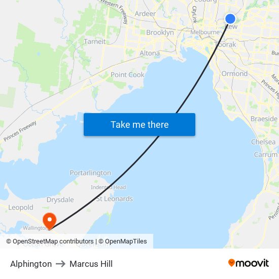 Alphington to Marcus Hill map