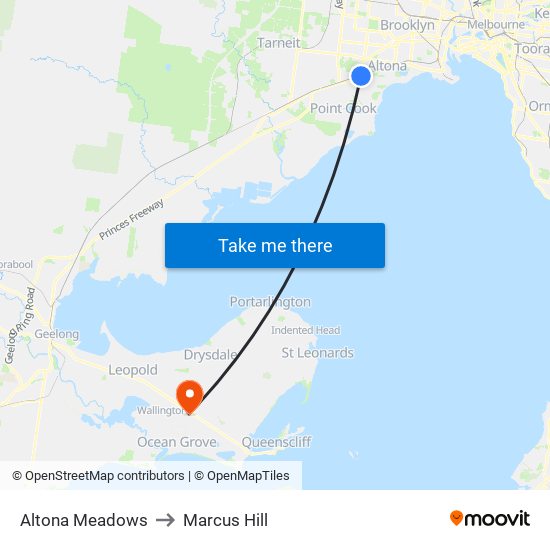 Altona Meadows to Marcus Hill map