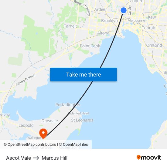 Ascot Vale to Marcus Hill map