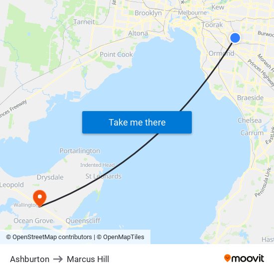 Ashburton to Marcus Hill map