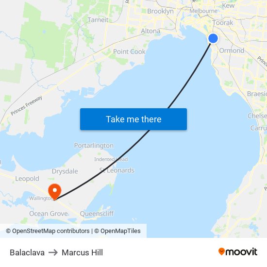 Balaclava to Marcus Hill map