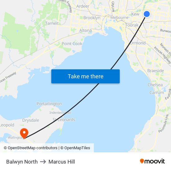 Balwyn North to Marcus Hill map