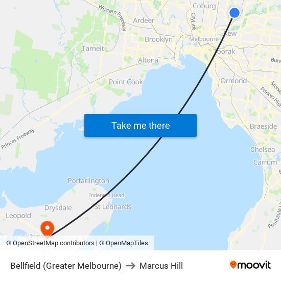 Bellfield (Greater Melbourne) to Marcus Hill map