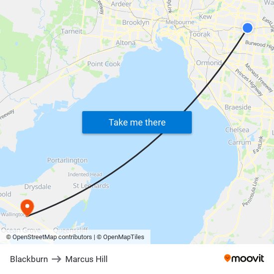 Blackburn to Marcus Hill map