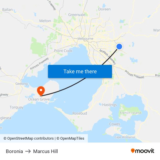 Boronia to Marcus Hill map