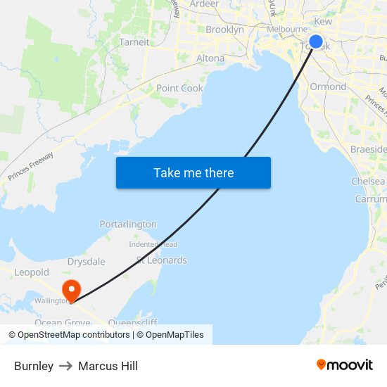 Burnley to Marcus Hill map