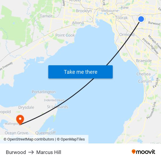 Burwood to Marcus Hill map