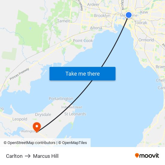 Carlton to Marcus Hill map