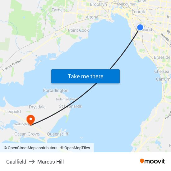 Caulfield to Marcus Hill map