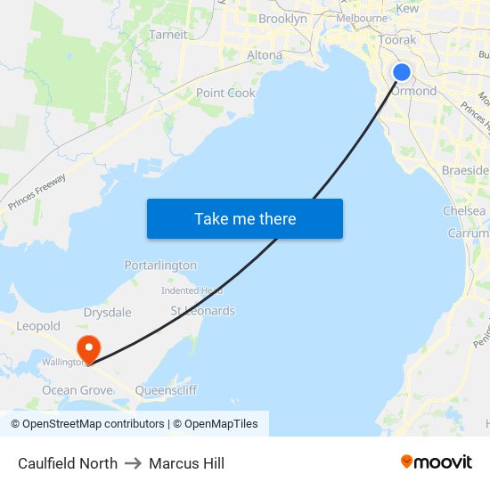 Caulfield North to Marcus Hill map