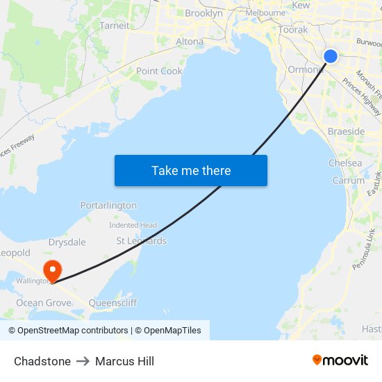 Chadstone to Marcus Hill map