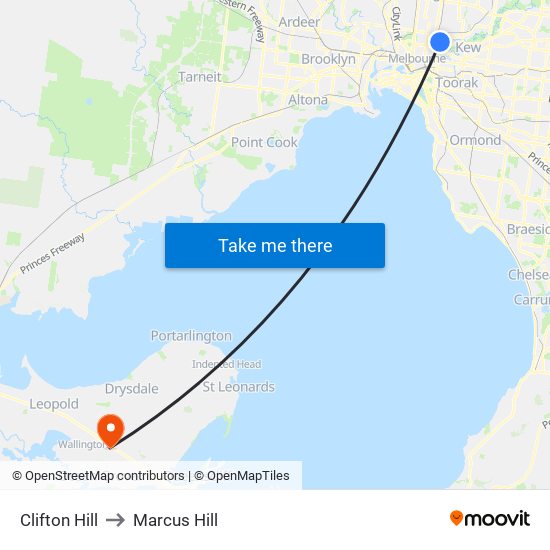 Clifton Hill to Marcus Hill map