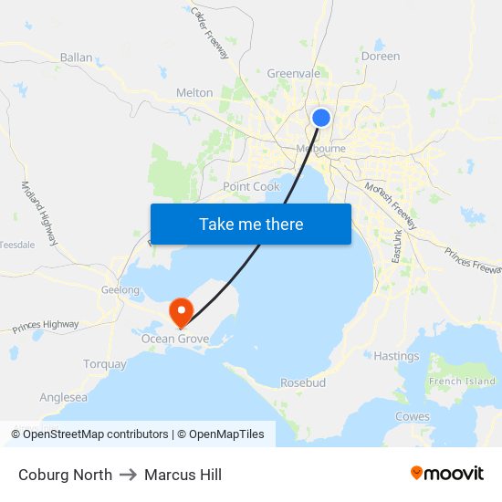 Coburg North to Marcus Hill map