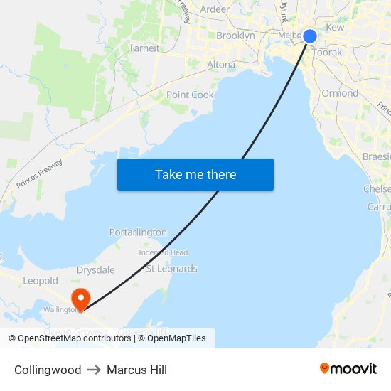 Collingwood to Marcus Hill map