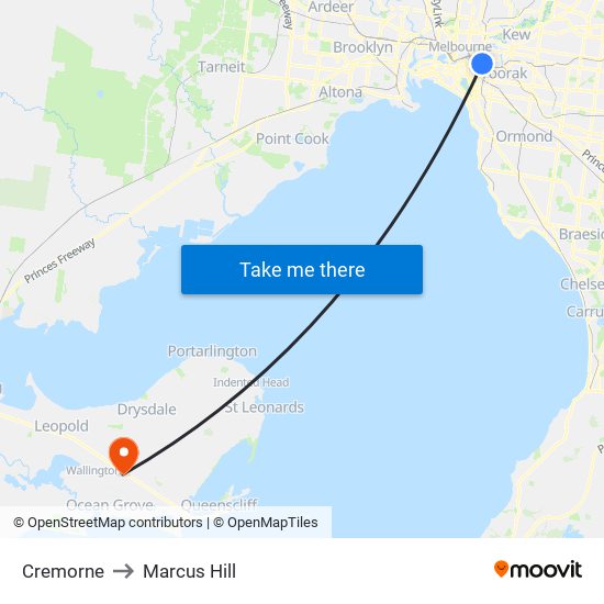 Cremorne to Marcus Hill map