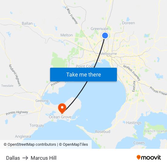 Dallas to Marcus Hill map
