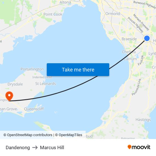 Dandenong to Marcus Hill map