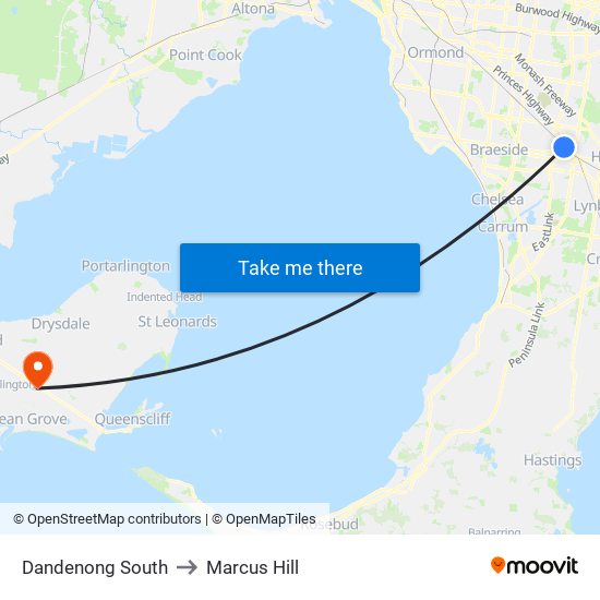 Dandenong South to Marcus Hill map