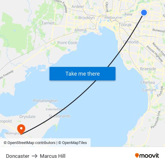 Doncaster to Marcus Hill map